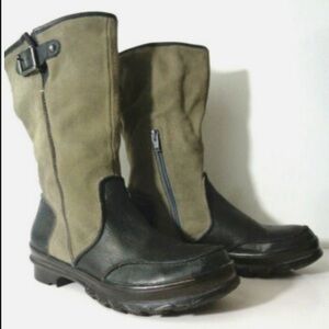 OTBT Olive & Black Mid-Calf Moto Boots with Buckle